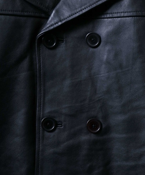 ANPAS ブラックレザーピーコート LL ANPAS（アンパス） pコート ピーコート Sheepskin Leather Pea Coat/羊