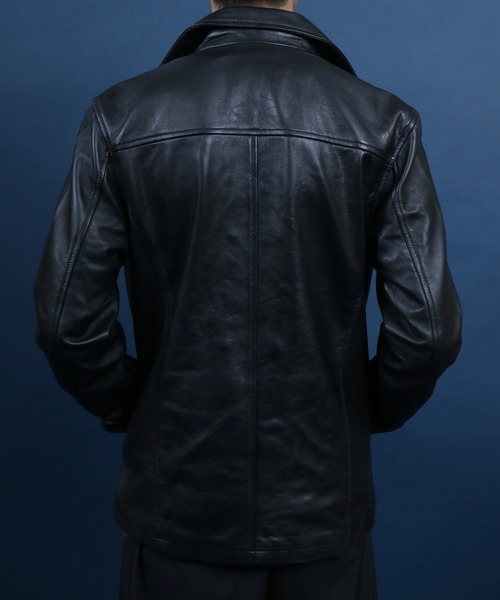ANPAS ブラックレザーピーコート LL ANPAS（アンパス） pコート ピーコート Sheepskin Leather Pea Coat/羊