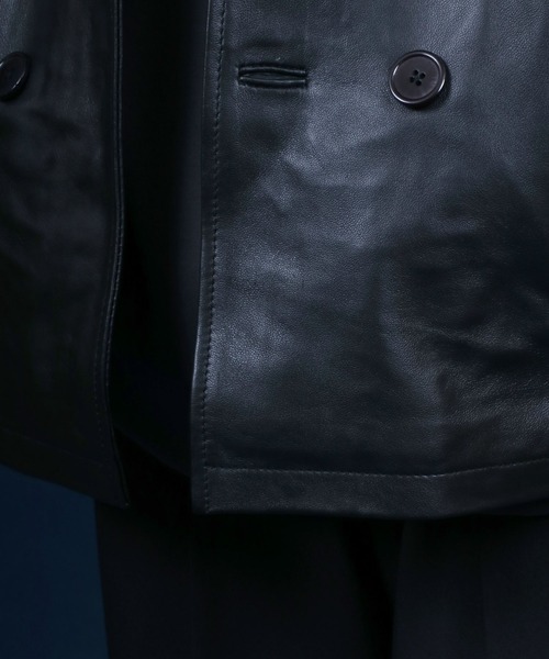 ANPAS ブラックレザーピーコート LL ANPAS（アンパス） pコート ピーコート Sheepskin Leather Pea Coat/羊