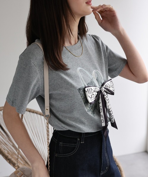 sakishimatokyo tシャツ 半袖 ドッキングリボントップス/Tシャツ/半袖