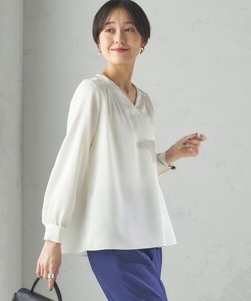 SHIPS（シップス） ブラウス シャツ 「手洗い可能」バックサテン V