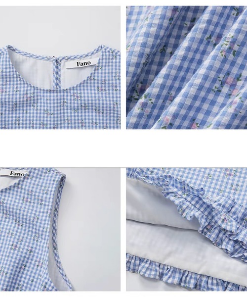 Ⓜ️  The barnnet フリル付きチェック柄タンクトップ tシャツ ギンガムチェック柄 フリルヘム ノースリーブトップス