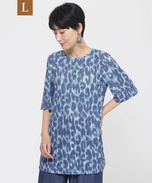tシャツ 「L」「接触冷感」「ウォシャブル」クールレオパードチュニックカットソー レディース