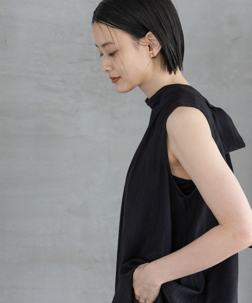 tシャツ ボウタイブラウスノースリーブ レディース
