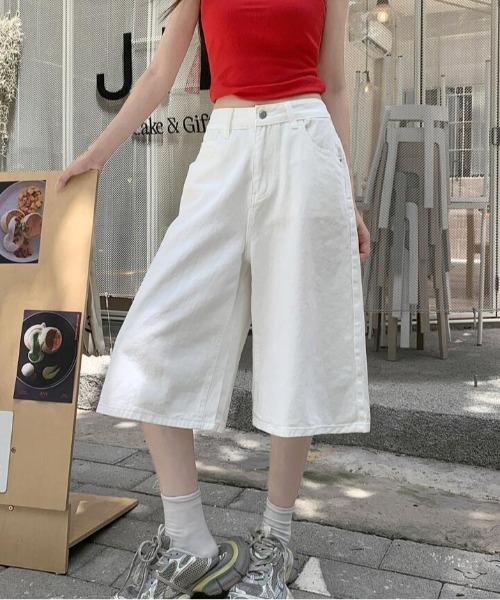 ジーンズ デニム デニムパンツ デニムワイドキュロットパンツ