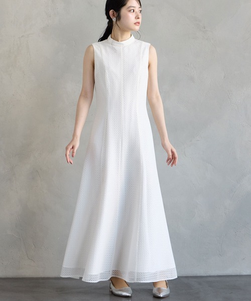 AIMER パーティードレス　ノースリーブ　ロング AIMER（エメ） ドレス シアーチェックレースプチハイネック