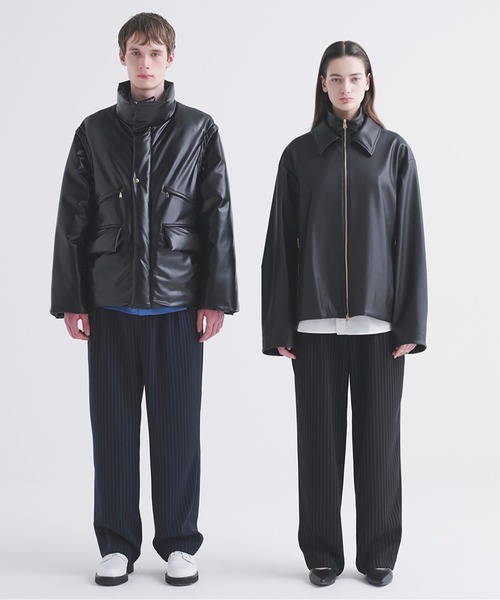 ダウンジャケット ダウン Faux Leather Removable Sleeve Down Jacket メンズ レディースの画像