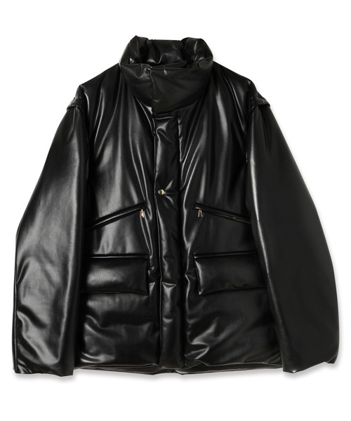 ダウンジャケット ダウン Faux Leather Removable Sleeve Down Jacket メンズ レディースの画像