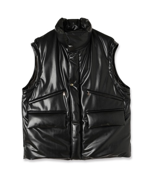 ダウンジャケット ダウン Faux Leather Removable Sleeve Down Jacket メンズ レディースの画像