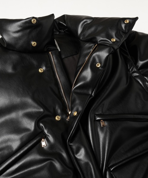 ダウンジャケット ダウン Faux Leather Removable Sleeve Down Jacket メンズ レディースの画像
