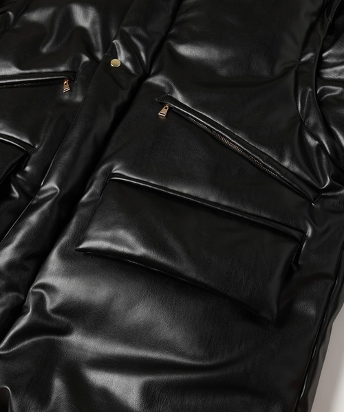 ダウンジャケット ダウン Faux Leather Removable Sleeve Down Jacket メンズ レディースの画像