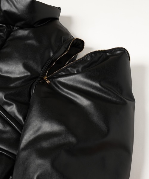 ダウンジャケット ダウン Faux Leather Removable Sleeve Down Jacket メンズ レディースの画像