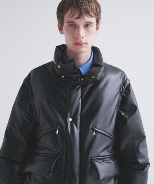 ダウンジャケット ダウン Faux Leather Removable Sleeve Down Jacket メンズ レディースの画像