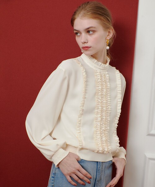 ブラウス シャツ 「LOULOU WILLOUGHBY」スタンドフリルシャーリングブラウス レディース