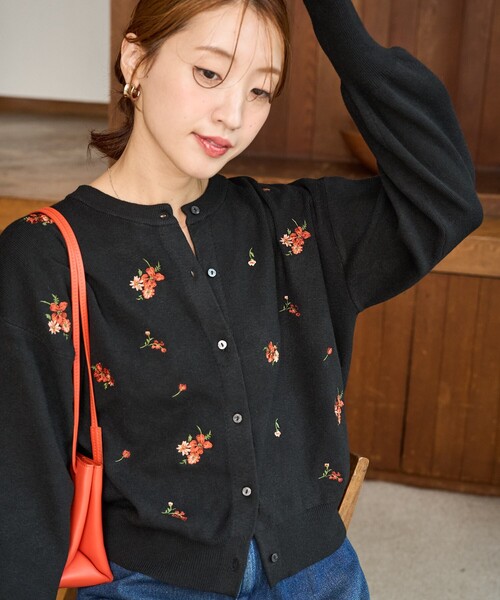 FREAK'S STORE カーディガン 限定展開 フラワー 刺繍 クルー