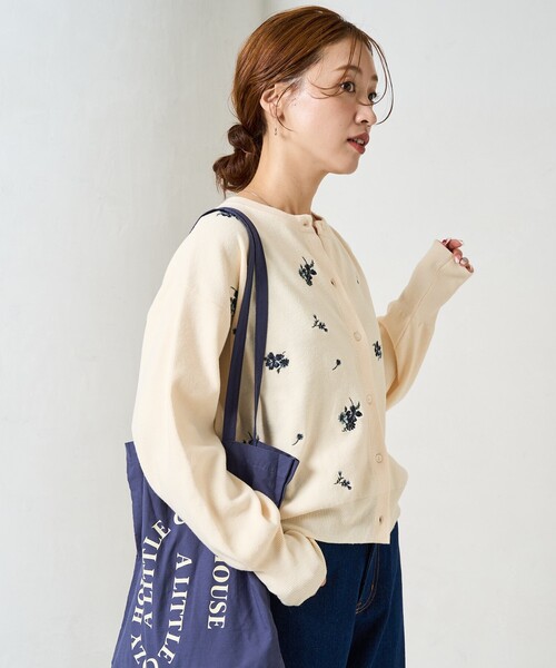 カーディガン 限定展開　フラワー 刺繍 クルーネック ニット カーディガン レディース FREAK'S STORE カーディガン 限定展開 フラワー 刺繍 クルー