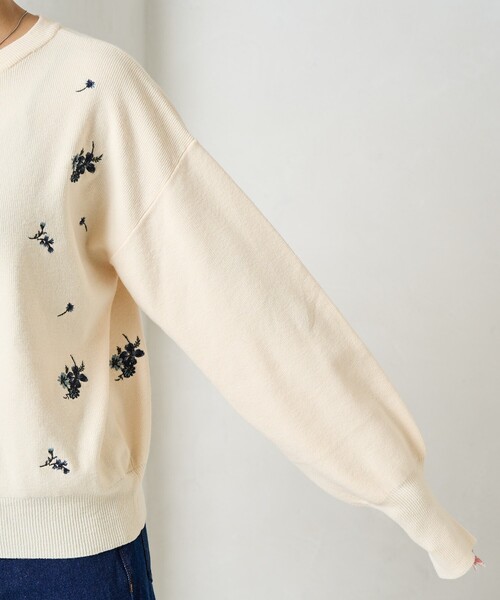 カーディガン 限定展開　フラワー 刺繍 クルーネック ニット カーディガン レディース FREAK'S STORE カーディガン 限定展開 フラワー 刺繍 クルー