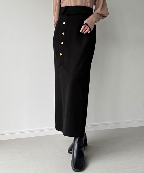 JUNOAH（ジュノア） スカート ボタンスリットIラインスカート（裏地
