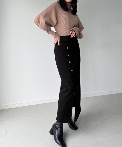 JUNOAH（ジュノア） スカート ボタンスリットIラインスカート（裏地