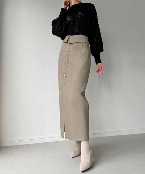 JUNOAH（ジュノア） スカート ボタンスリットIラインスカート（裏地