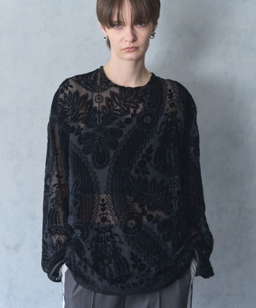Muel Chic tシャツ Leaf sheer blouse リーフシアブラウス
