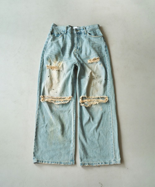 Camphor wood ダメージ加工デニムパンツ LARGE ライトブルー メンズ