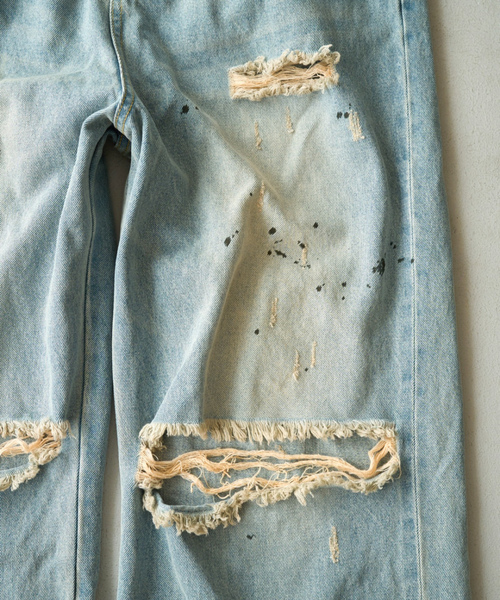 Camphor wood ダメージ加工デニムパンツ LARGE ライトブルー メンズ