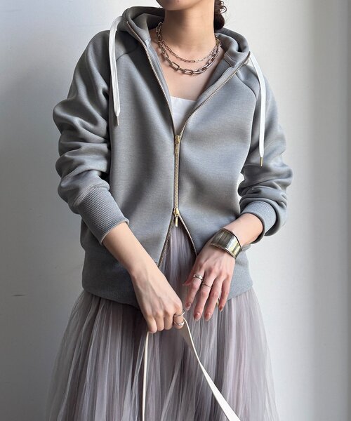 DOUDOUドゥドウ　プラムダンボールジップフーディー グレー DouDou（ドゥドゥ） パーカー プラムダンボールジップフーディー