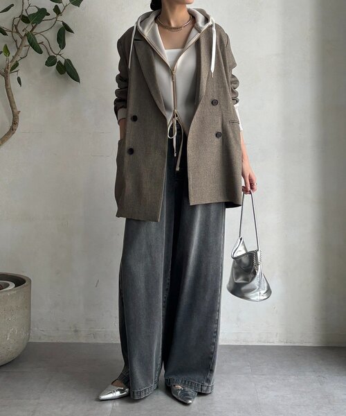 DOUDOUドゥドウ　プラムダンボールジップフーディー グレー DouDou（ドゥドゥ） パーカー プラムダンボールジップフーディー