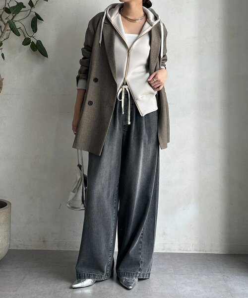 DOUDOUドゥドウ　プラムダンボールジップフーディー グレー DouDou（ドゥドゥ） パーカー プラムダンボールジップフーディー