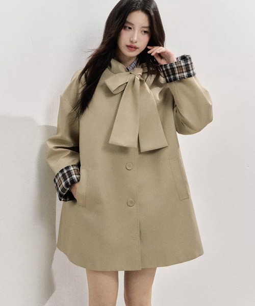 SunsetPark トレンチコート コート ボウタイミドル丈 トレンチコート