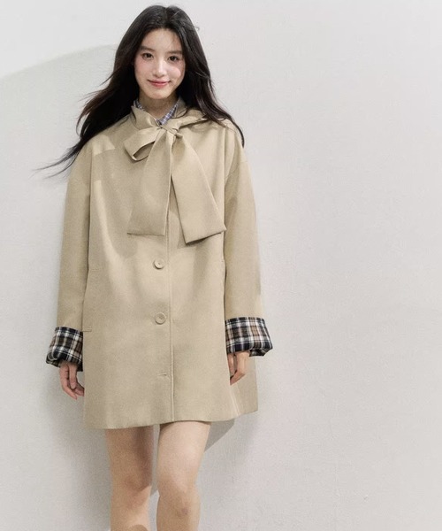 SunsetPark トレンチコート コート ボウタイミドル丈 トレンチコート