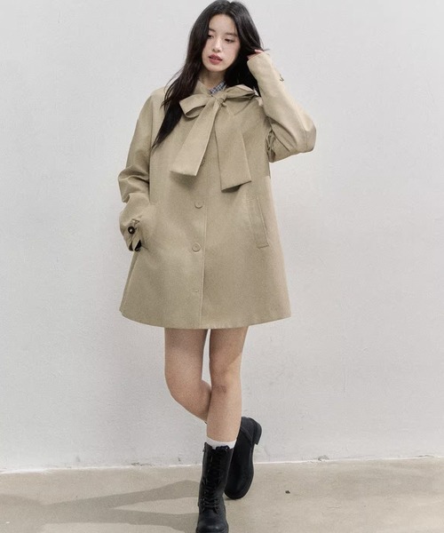 SunsetPark トレンチコート コート ボウタイミドル丈 トレンチコート