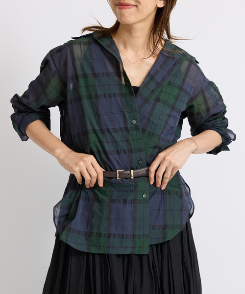 IENA（イエナ） ブラウス シャツ シアーブラックウォッチシャツ