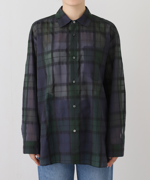 IENA（イエナ） ブラウス シャツ シアーブラックウォッチシャツ