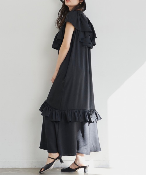ラベル エチュード【Belle vintage】ティアード フレアー ワンピース ラベルエチュード アンティーク 黒 ワンピース レース Belle vintage