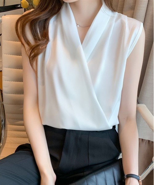 「BLANC FICELLE」 ノースリーブブラウス L ブラック レディース_画像6