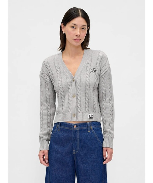 GAP（ギャップ） カーディガン ボクシー ケーブルニット GAPロゴ