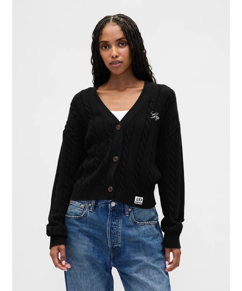 GAP（ギャップ） カーディガン ボクシー ケーブルニット GAPロゴ