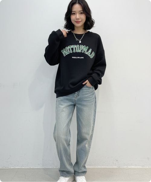 IO 着用 RAYBACK スウェット ブラック ロゴ トレーナー ストリート I.O.E トレーナー スウェット 韓国スタイルカレッジロゴスウェット