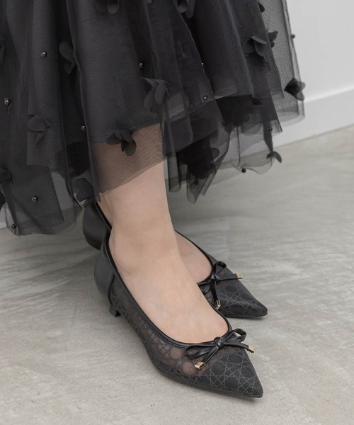 【美品】ルタロングリーズ パンプス 23.5 ブラック レース チュール 美品】ルタロングリーズ パンプス 23.5 ブラック レース チュール 美品