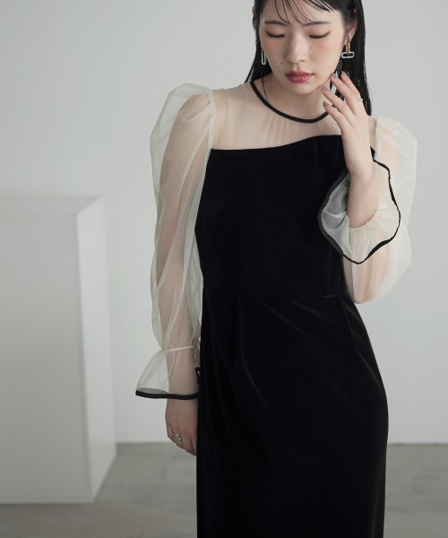 「Callarus」 長袖ワンピース LL ブルーグレー レディース_画像5