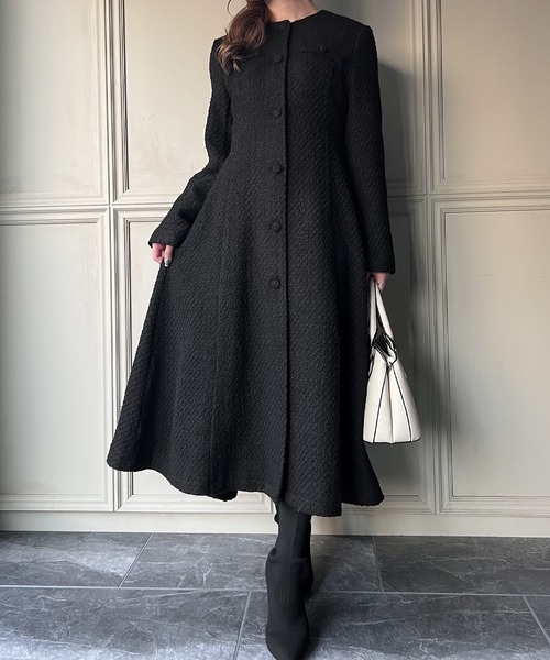 「JUNOAH」 ノーカラーコート LARGE ブラック レディース_画像8