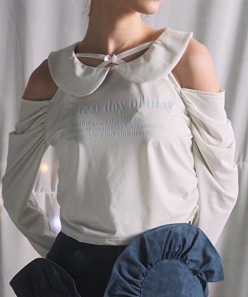 lilLilly（リルリリー） tシャツ ロゴショルダーカットトップス