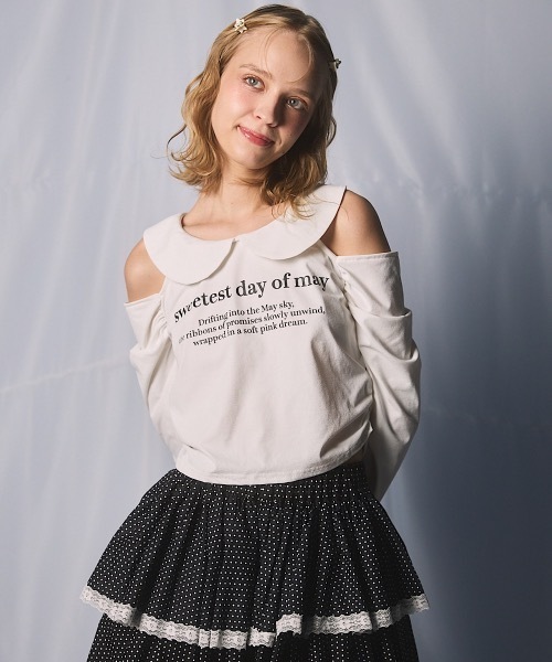 lilLilly（リルリリー） tシャツ ロゴショルダーカットトップス