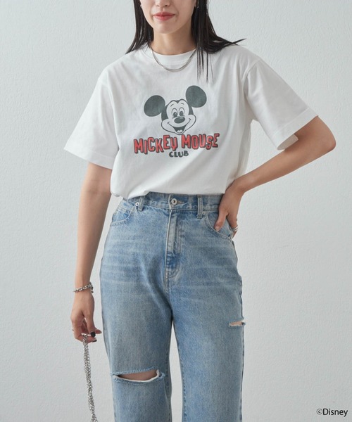 「MICKEY MOUSE」 半袖Tシャツ FREE チャコールグレー レディース_画像6