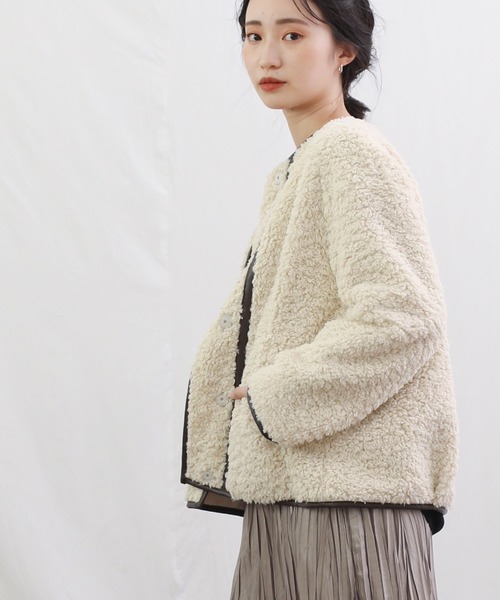 「Gready Brilliant」 「AuieF」ノーカラージャケット 38 アイボリー レディース_画像9