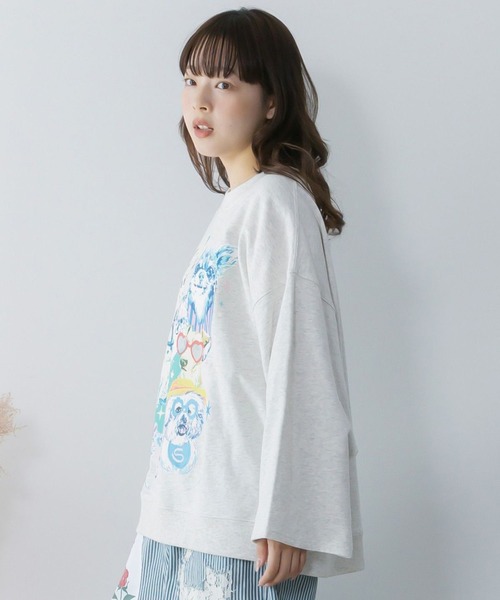 ScoLar（スカラー） トレーナー スウェット ラメ入りわんにゃん柄裏毛