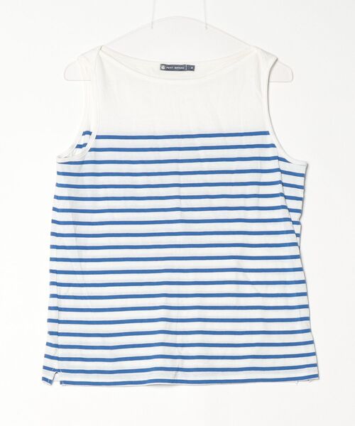 プチバトー　ボーダー ニット ノースリーブ トップス 新品 PETIT BATEAU（プチバトー） ボーダー柄ノースリーブトップス M ブルー