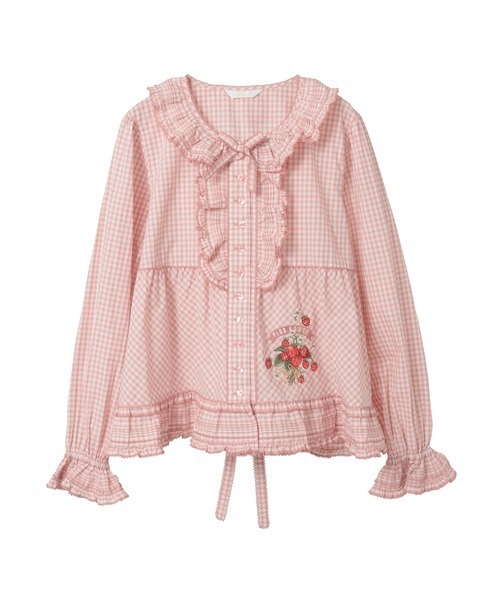 PINK HOUSE（ピンクハウス） ブラウス シャツ 苺ブーケ刺繍入り